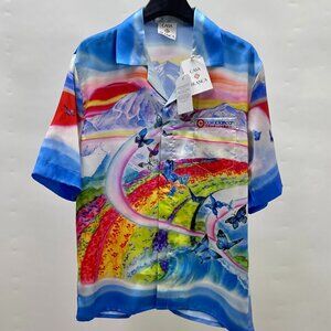 Casablanca Beyond Destiny Silk Short-Sleeved Shirt Blue